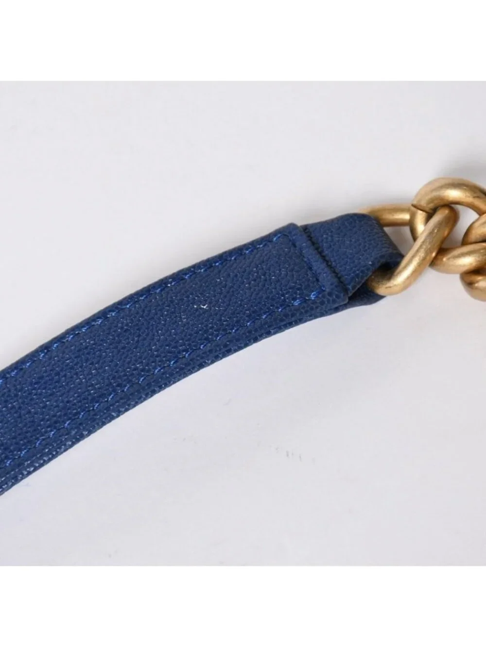 Chanel Boy Chain Shoulder Bag Blue Caviar Leather Gold